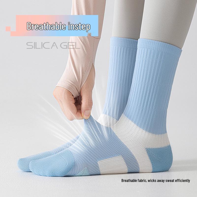 Women's Mid-Calf Terry Sports Socks - Sweat & Shock-Absorbent, Ideal for Spring & Autumn Running and Badminton