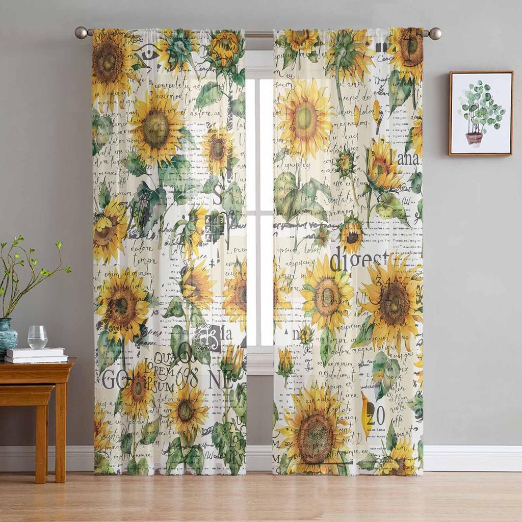 Sonnenblumenblüten Gelbe Blume Tüll Transparente Fenstervorhänge für Wohnzimmer Küche Kinder Schlafzimmer Voile Hängevorhang