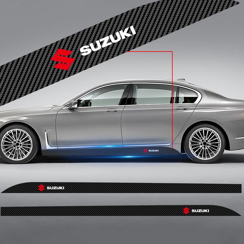 2pcs Carbon Car Door Side Skirt Sill Stripe Sticker Decals Styling For Suzuki Jimny GW250 Samurai Vitara Swift Baleno SX4 Ignis Alto Splash Swace