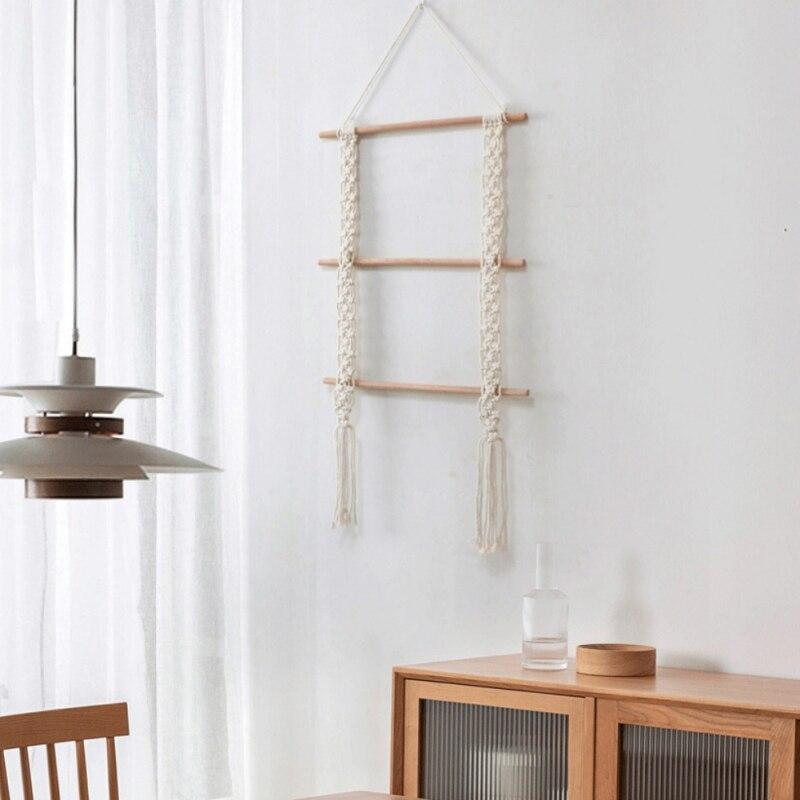 Macrame Toilet Paper Holder Towel Rack for Kitchen with 3pcs Wooden Sticks