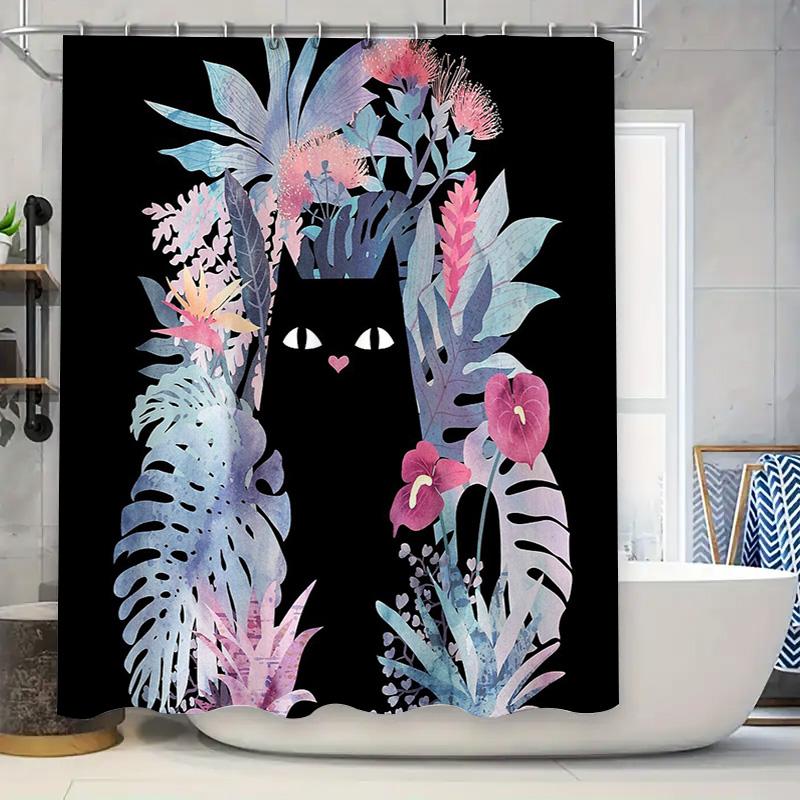

Cat Leaf Pattern Shower Curtain Tropical Plants Nature Bathroom Decor Waterproof Liner Vintage Floral Backdrop Washable W60H190(CM)-1 Pcs