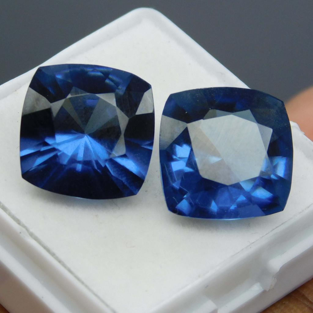 Square Cushion Cut Blue Natural SAPPHIRE 20 Ct Loose Gemstone Pair CERTIFIED A-5182