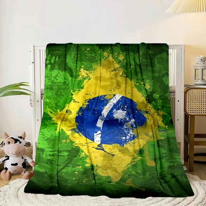 Brazilian Flag Artwork Blanket Flannel Blanket for Bed, Sofa, Camping, Hiking, Picnic Essentials, Gift for Family Fan Gifts