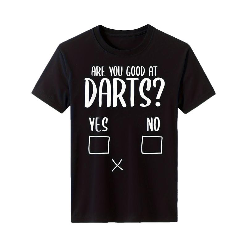 Funny "Are You Good At Darts" Men'S T-Shirt with Dart Score Chart Design - Cotton Oversized Casual Tee, Humorous White Text & Dart Icons, Breathable