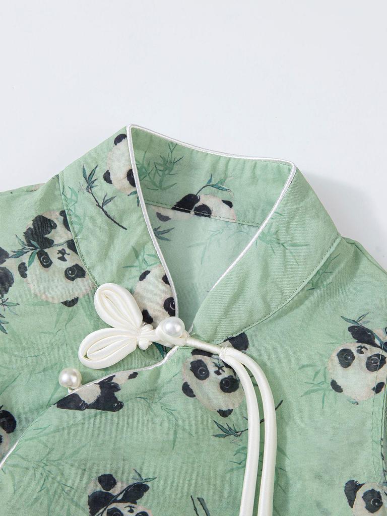 2025 Girls' Summer Hanfu Set: New Chinese National Style Top & Wide-Leg Pants, Children's Two-Piece.