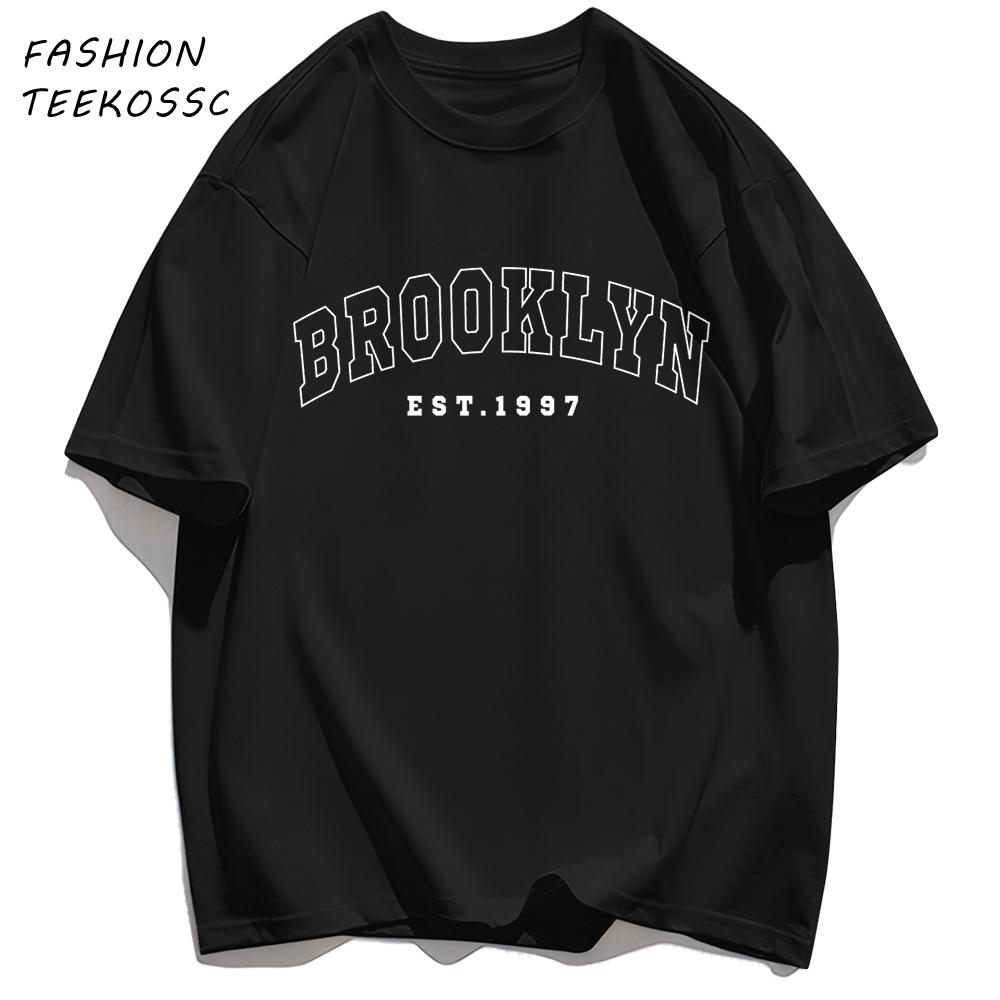 Brooklyn Est 1997 City Usa Printing Men TShirt Summer Casual T Shirts AllMatch Crewneck Tops Oversized Soft Streetwear