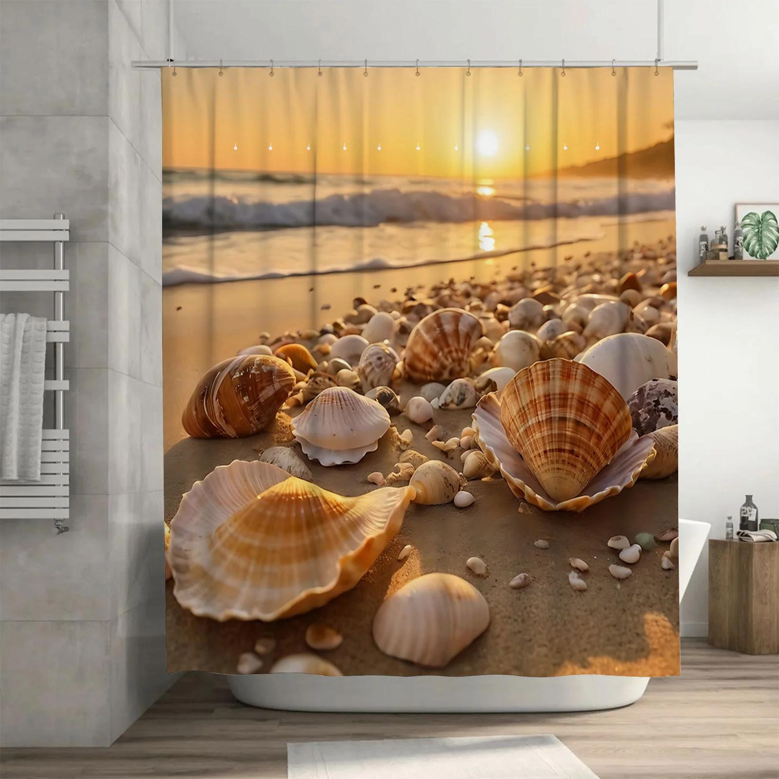 

Sunset Seashell Beach Shower Curtain - Vibrant Coastal Design for a Waterproof and Unique Bathroom Décor 90x180cm