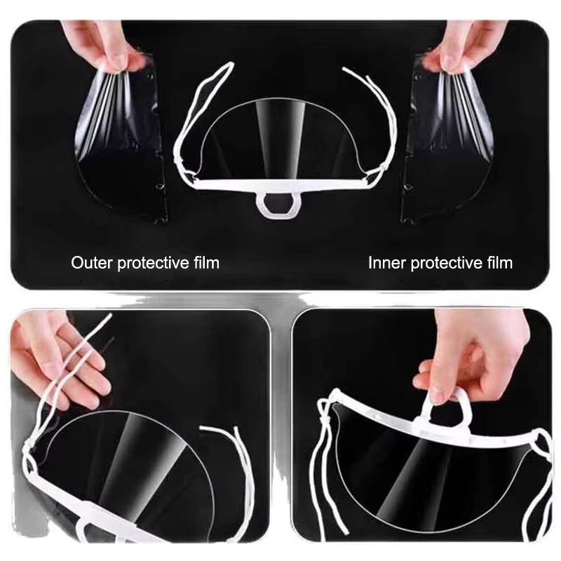 Easy Wear Transparent Anti Fog Mouth Shield 10/30/50PCS Reusable Clear Face Cover for Catering Bar Staff