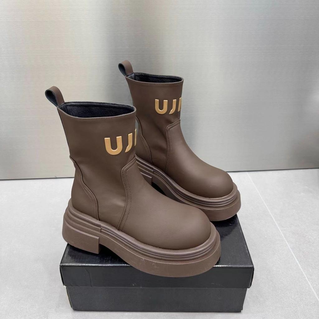 2024 autumn and winter British style letter Martin boots new cigarette boots round head thin boots thick sole heightening small short boots women