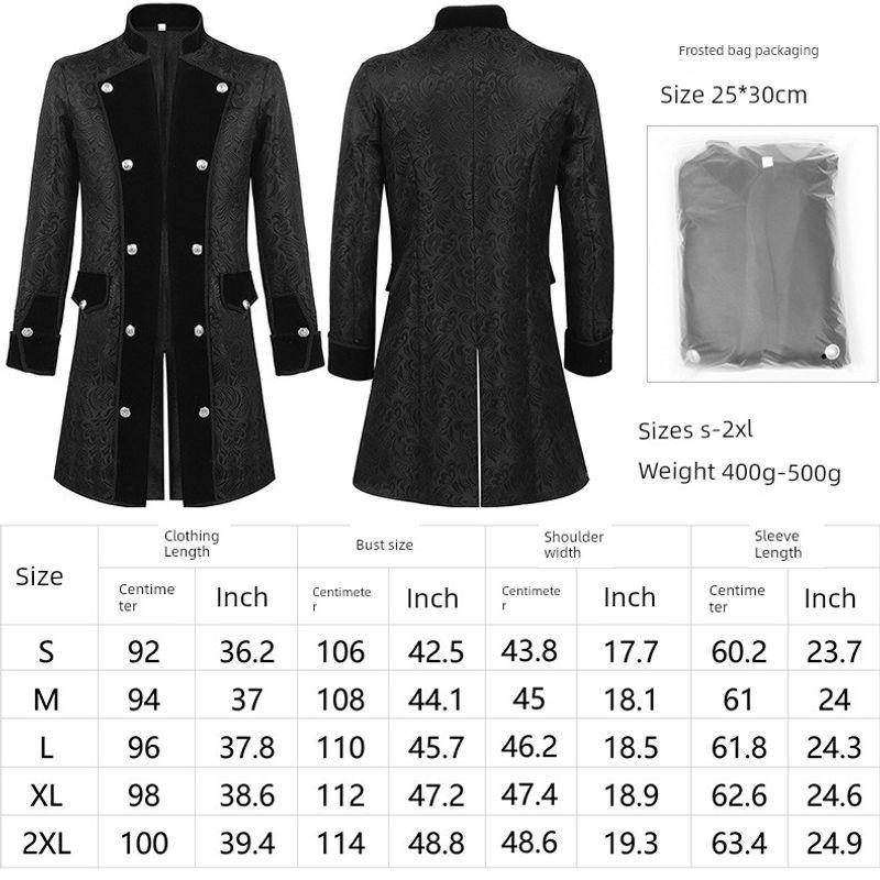 2021 New Foreign Trade European and American Men's Coat, Solid Color Fashion Steampunk Retro Men's Uniform with Stand Collar