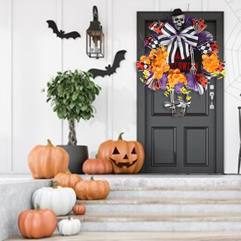 Holiday Decorations Horror Party Outdoor Decorations Halloween Skull Door Hanging Simulation Flower Wreath