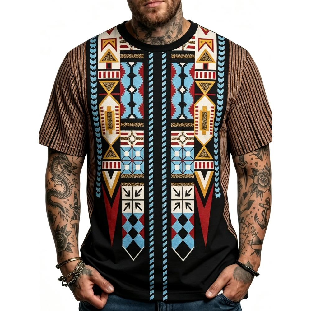 Summer Creative Ethnic Style Pattern 3D Print Loose Short Sleeve T-shirt Breathable Men Casual Comfortable Versatile Sports T-shirts