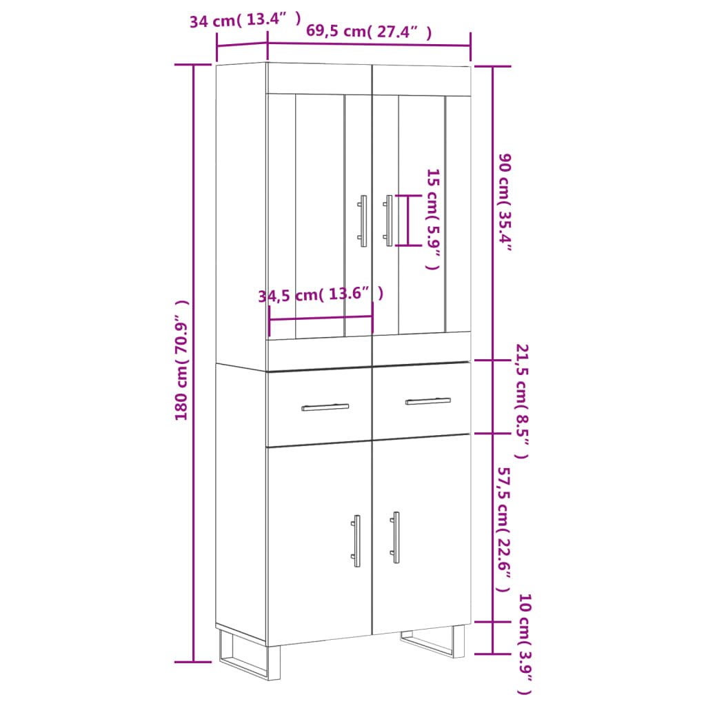 Highboard Sonoma Oak 69.5 x 34 x 180 cm Particleboard