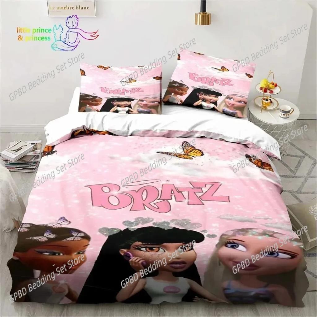 Cartoon Bratz Puppe Bettwäsche-Set Für Schlafzimmer Weiche Moderne Bettüberwürfe Bequeme Kinder Bettbezug Steppdeckenbezug Und Kissenbezug