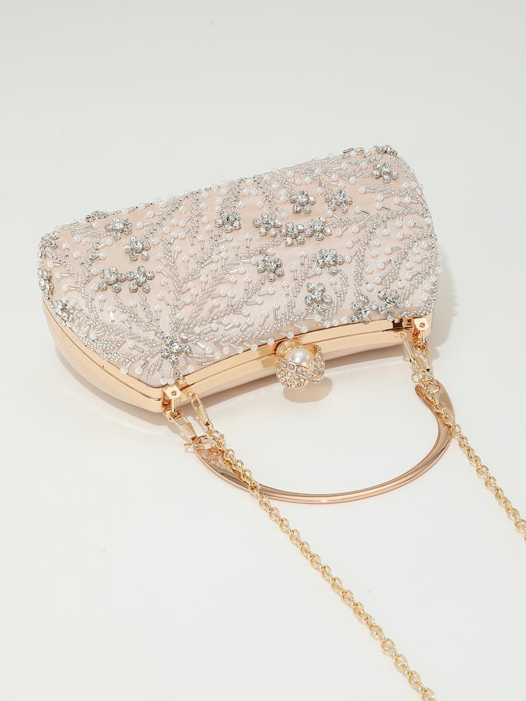 Gorgeous and Shiny Heavy Handmake Diamond-studded Rhinestones Beaded Flower Pattern Hand Party Wedding Evening Bag