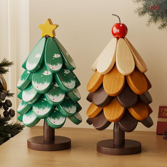 Christmas Tree Trivet Mats Set Heat-Resistant Wood Tripod Pot Holder Stain Resistant Table Protectors for Kitchen Dining