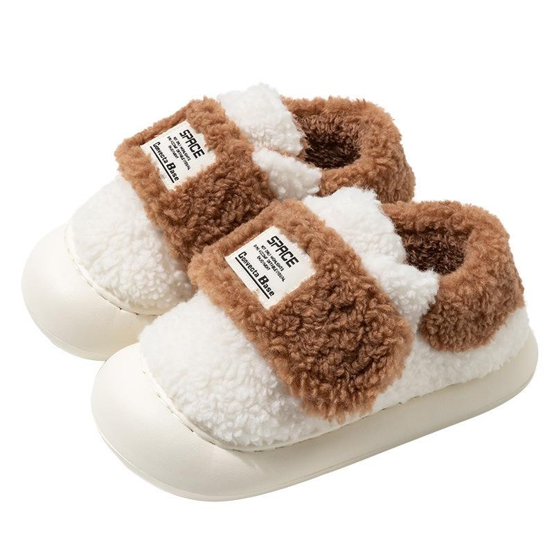 Velcro cotton slippers women's winter lamb wool bag heel plush thick-soled indoor home versatile thermal cotton shoes