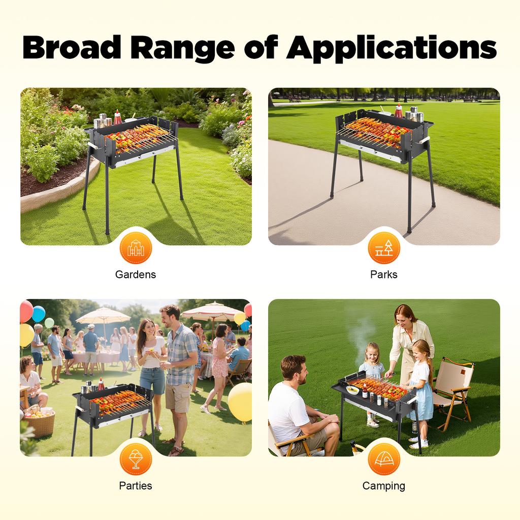 Portable Folding Charcoal BBQ Grill, Large 25.79" Stainless Steel Outdoor Barbecue Grill with Adjustable Height, for Garden Camp