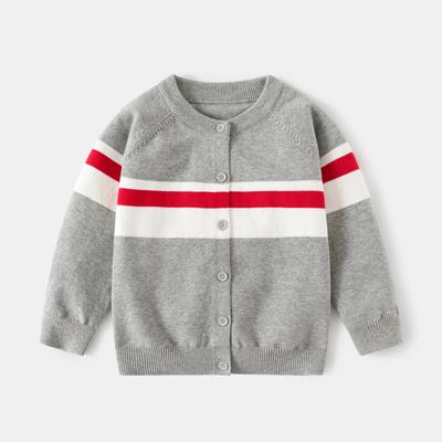 Outono e inverno novas roupas infantis meninos suéter cardigan infantil camada única algodão fio listrado malha algodão jaqueta
