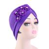 4Pcs Women Turban National Style Diamond Flower Beanie Elastic Head Wrap Cap Chemo Headwear Accessories