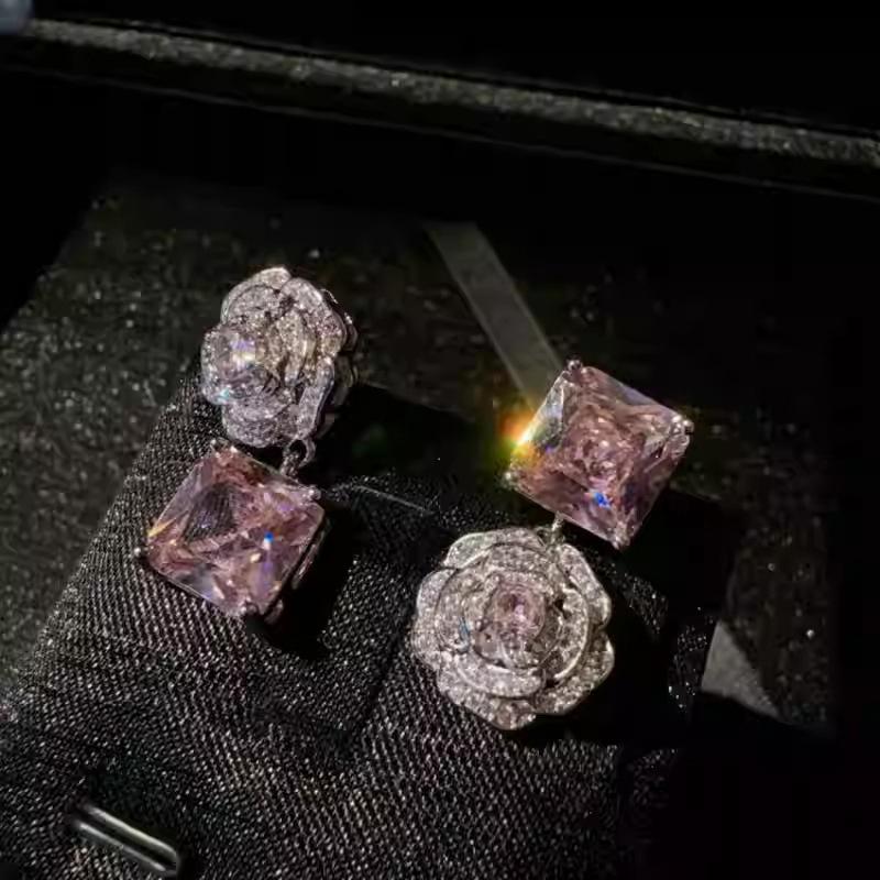 Асимметричные серьги  Серебряная Игла Розовой Розы , Модный Дизайн, Пусеты, Легкая Роскошь, Серьги Высокого Класса