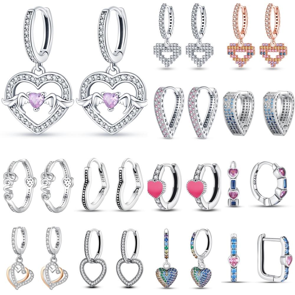 925 Sterling Silver Sweet Lovely Love Heart Series Jewelry Fashion Zircon Circle Hoop Earrings for Women Jewelry Gift Accessory
