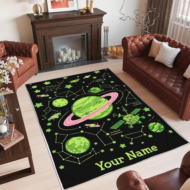 Cosmic Theme Crystal Velvet Floor Rug Personalized Custom Name Text Warm Carpet Home Decoration