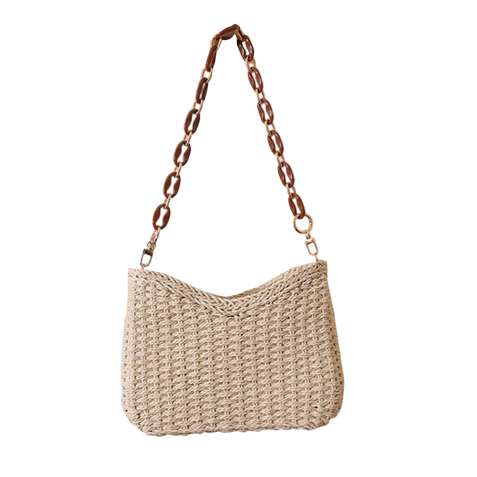 Соломенная плетеная женская сумка через плечо маленькая летняя пляжная дорожная сумка кроссбоди классическая сумка-сатчел кошелек One Size бежевый 1839₽