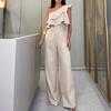 Women Summer Jumpsuit Ruffle Sleeveless High Waist Wide Leg One Shoulder Slant