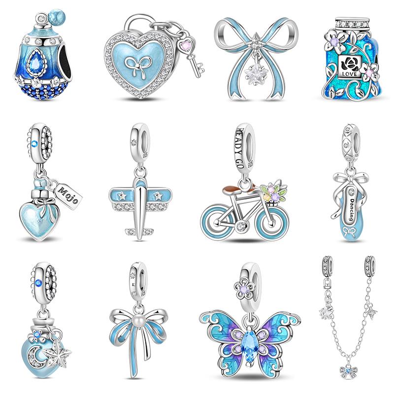 Fit Original Copper Charms Beads Bows Perfume Bottle Ballet Shoes Blue Charms For Women Diy Birthday Jewelry Gifts