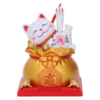 Maneki Waving Lucky Cat Desk Feng Shui Welcoming Lucky Japanese Lucky Wealthy Beckoning Ornament for Business Solar-Powered Neko, Solar-Powered