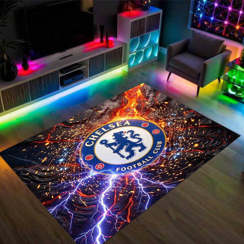 Chelsea FC Design Crystal Velvet Carpet Cozy Non?Slip Printed Rug For Bedroom Living Room Entrance