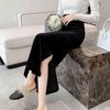 Velvet High Waist Side Slit Midi Skirt - 2025 Autumn/Winter Collection: Elegant, Versatile, Solid Color for Women