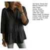 Women Shirt Lapel 3/4 Sleeves Buttons Placket Shirt Tops Webbing Edges Ruffle Hem Commuting Style Tops