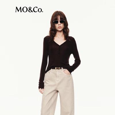MO&Co. Women's V-Neck Slim Fit Wool Sweater