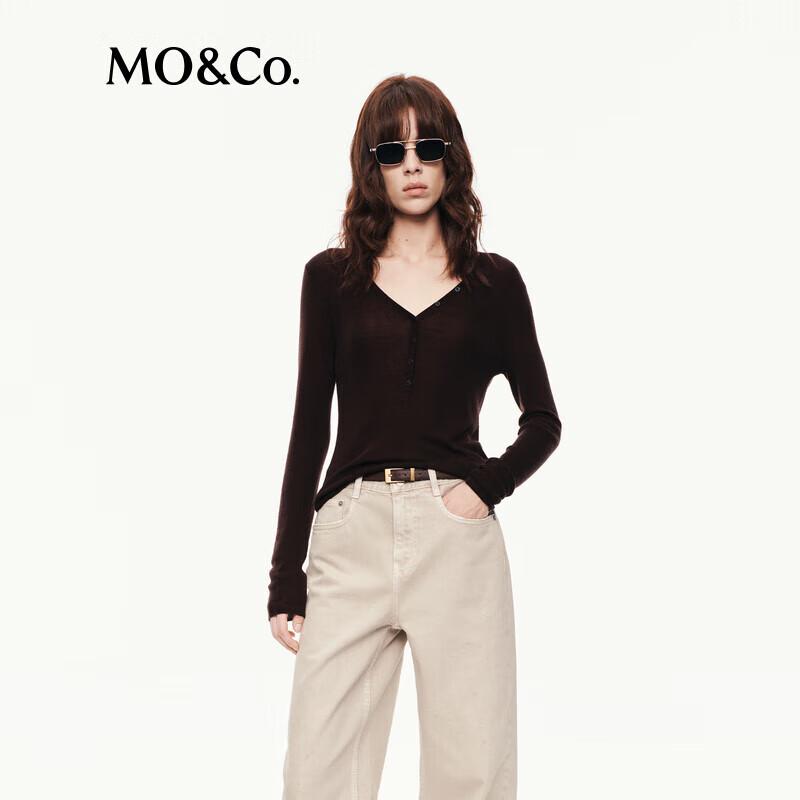 MO&Co. Women's V-Neck Slim Fit Wool Sweater