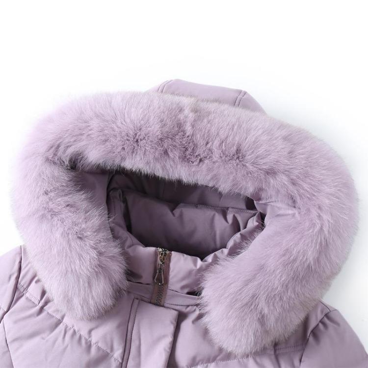 Elegant Vintage Women Down Coat Puffer Jacket Real Fur Collar Thick Warm Winter Plus Size Outerwear Middle Age Long Prakas