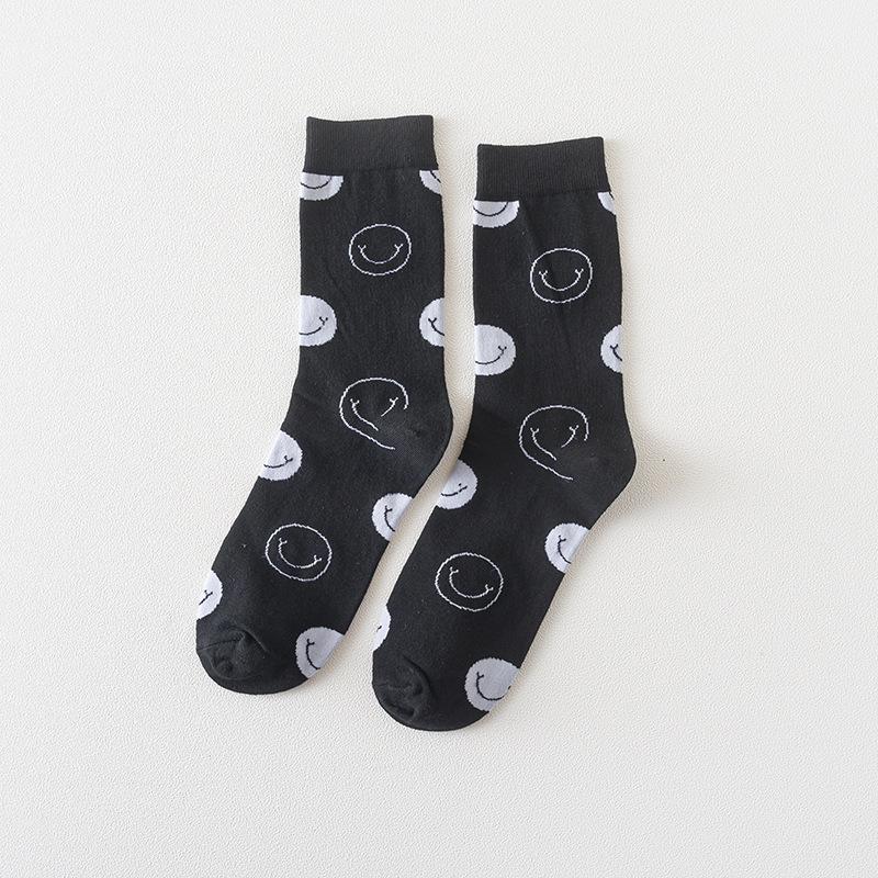 Socken in japanischem Stil mit Tiermuster, mittellang: Kuh, Zebra, Katzen-Design, Unisex, Schwarz & Weiß