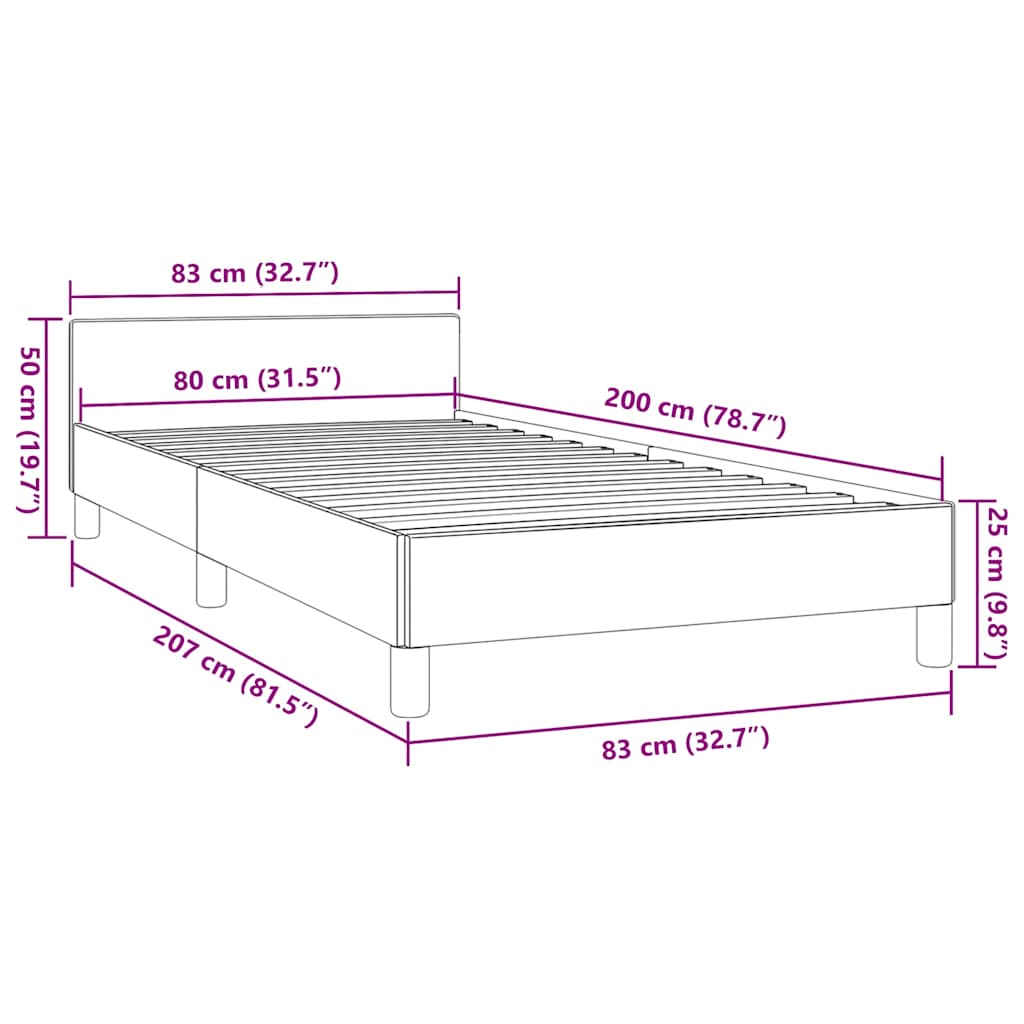 Bedframe met Hoofdbord Zonder Matras Zwart 80 x 200 cm