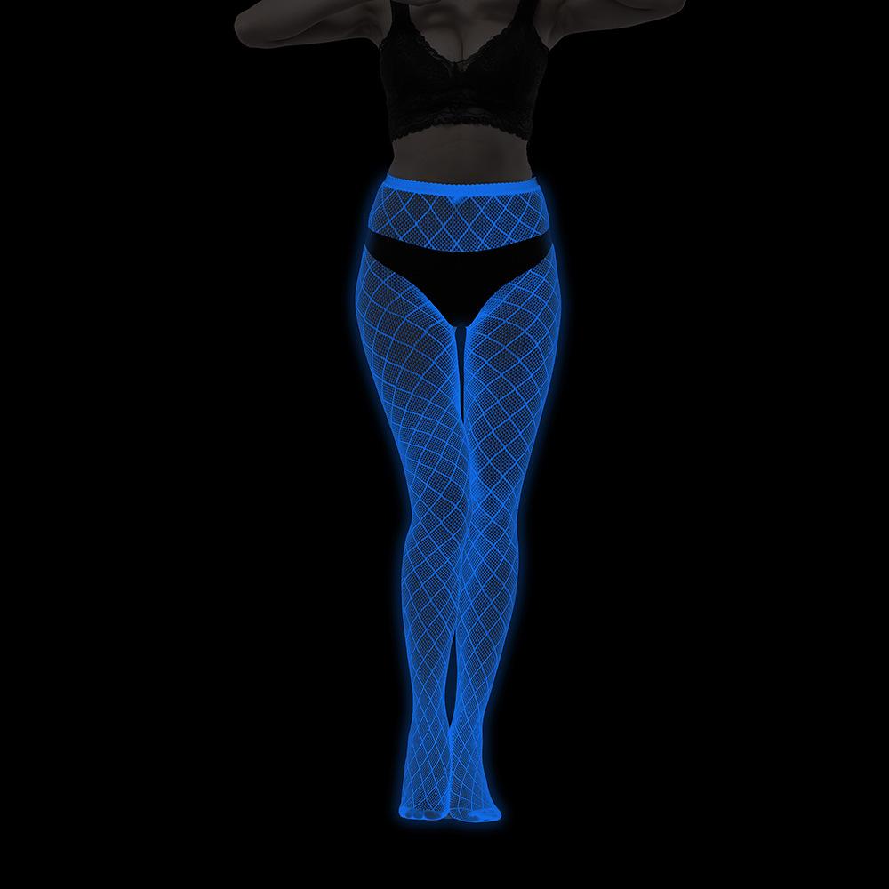 

Glowing Blue In The Dark Women Sexy Stocking Bodystocking Erotic Underwerar Pantyhose Hollow Fish Net Stocking One Size