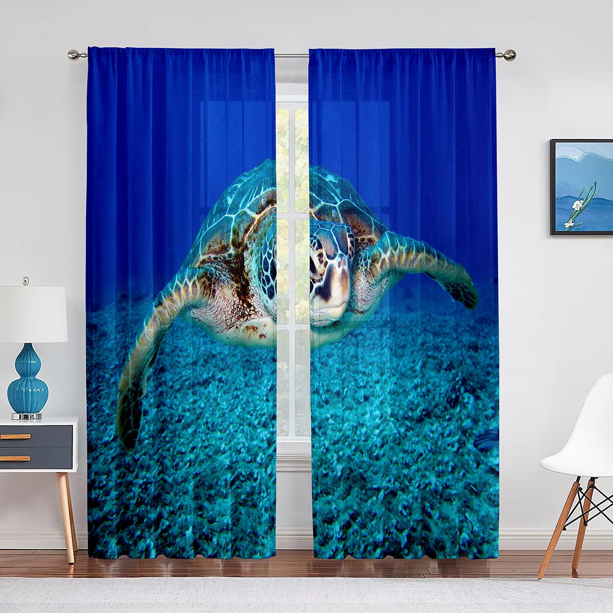 

Подводные морские черепахи и дельфины Океаническая жизнь Прозрачные шторы для гостиной Вуаль Шторы для спальни Тюль Шторы для окон 1 PCS W100XH250cm&Grommet Top