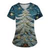 Women's Christmas Printed  Uniform Work Uniform V Neck Pocket Protective Uniform
