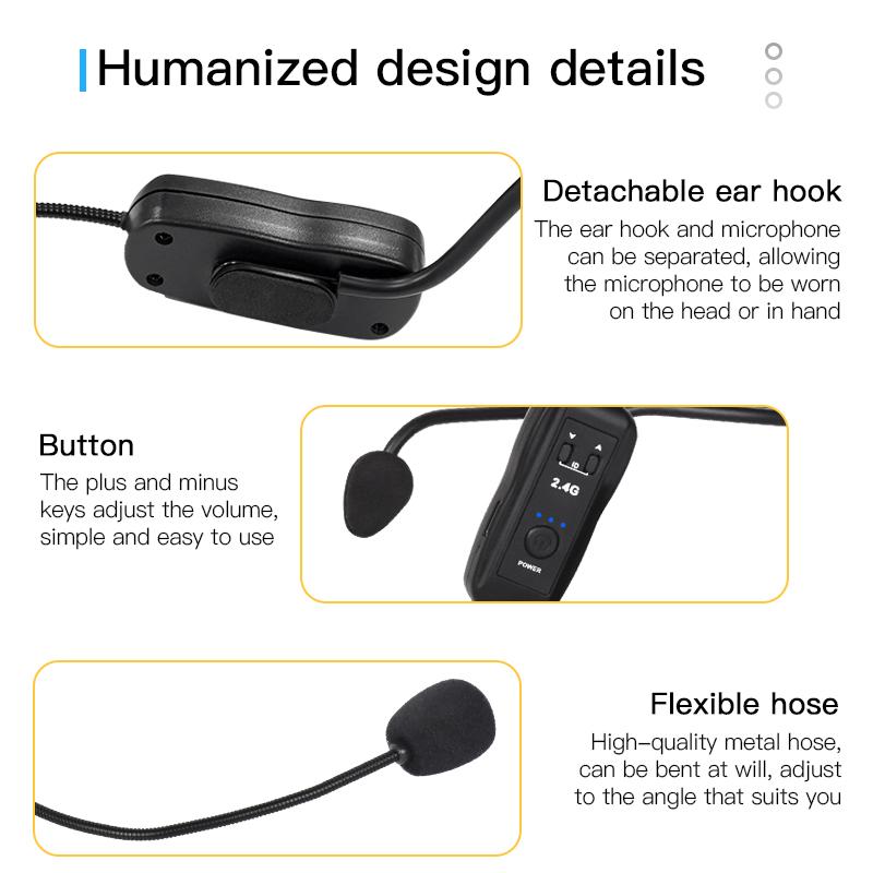 2.4G Wireless Microphone For Voice Amplifier Headset High Fidelity Smart Noise Cancelling Plug Play For Karaoke Speaker Mic