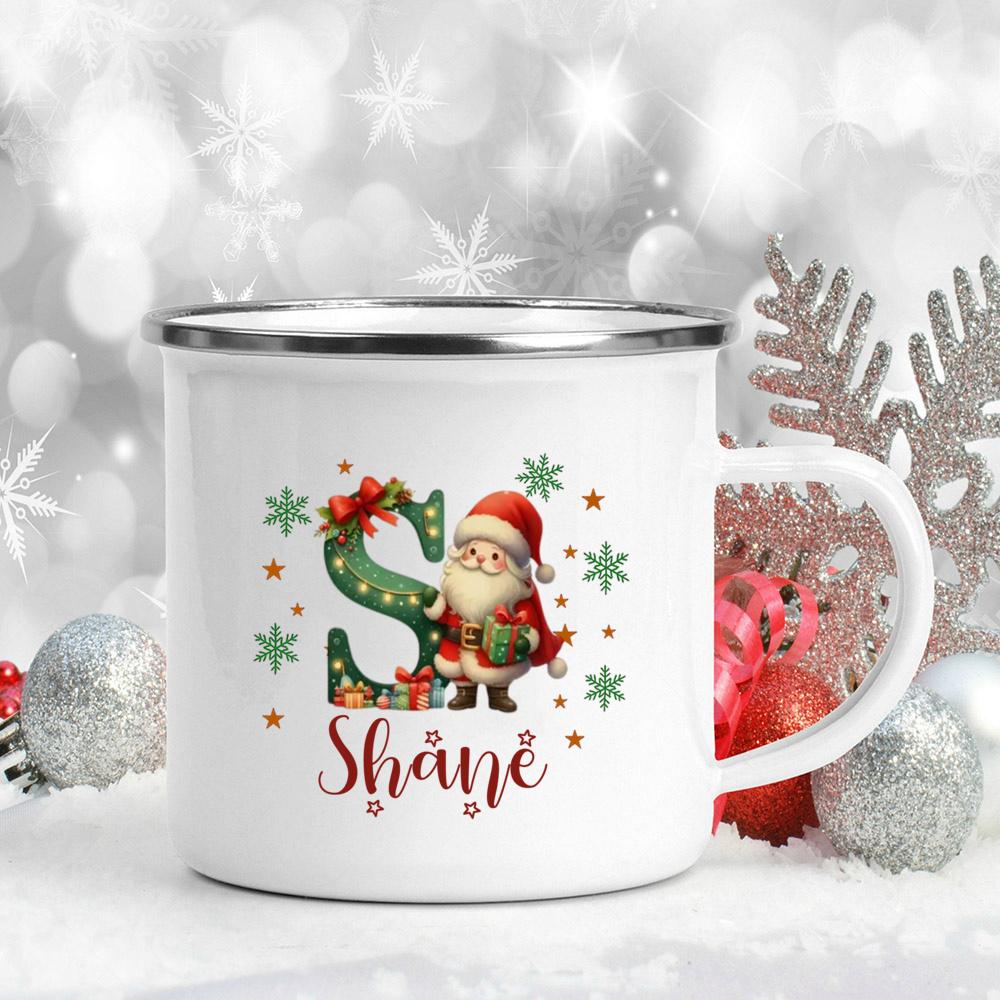 Personalisierte Weihnachten mit Namen Tasse Heiße Schokolade Schokoladen Tasse Getränke Saft Tasse Weihnachtsdekor weiße Emaille Tassen Weihnachten Geschenk