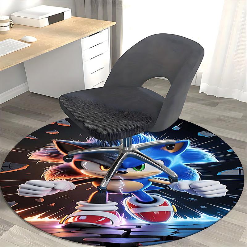 1pc Sonic the Hedgehog Anime Design Round Carpet - Office Chair Mat, Non-Slip Rug for Home Decor, Living Room, Bedroom, Game Room