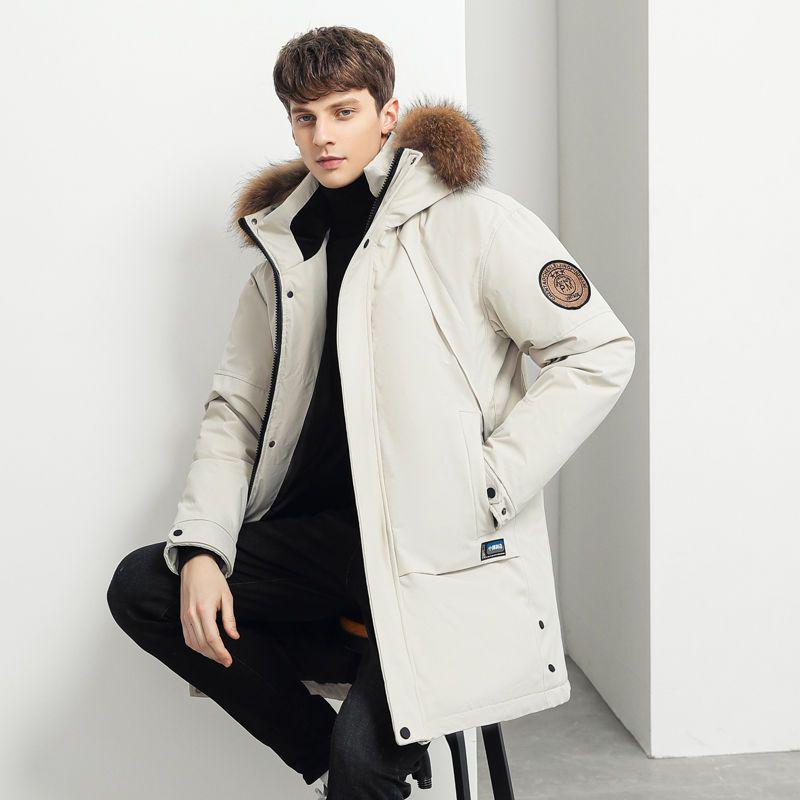 Men's Mid-Length Winter Down Jacket with Large Fur Collar, Plus Size, Middle-Aged Business Casual Style