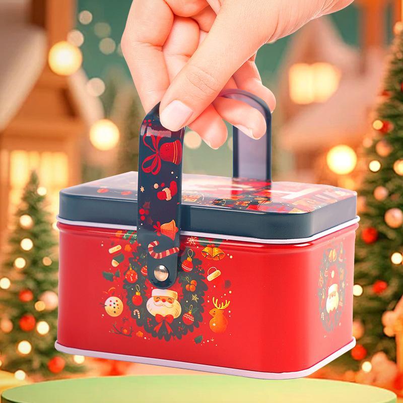 1Pc Tinplate Christmas Tin Box Diy Gift Handbags Biscuit Can Christmas Storage Box Kids Gift Candy Box Biscuit Can