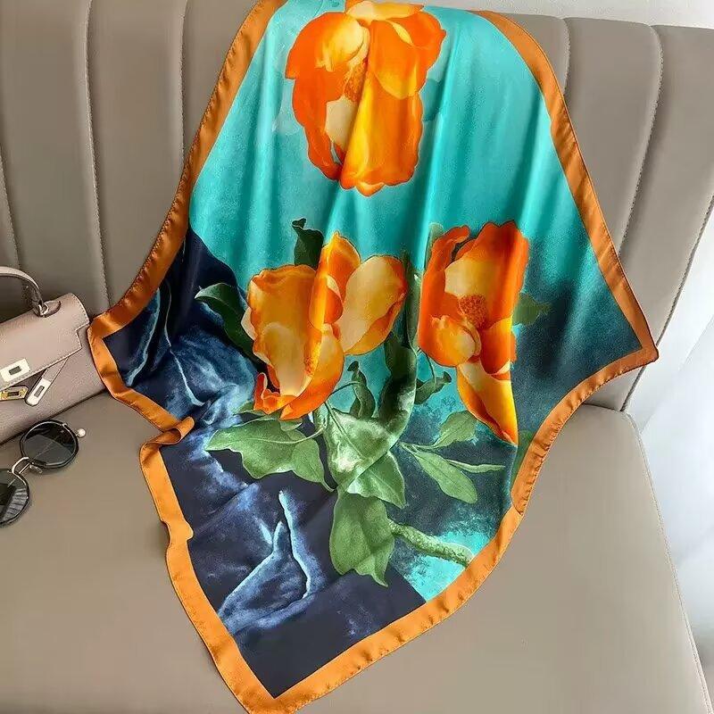 New retro cashew 71CM small square scarf simulation silk scarf spring and summer printing commuting fashion versatile professional scarf