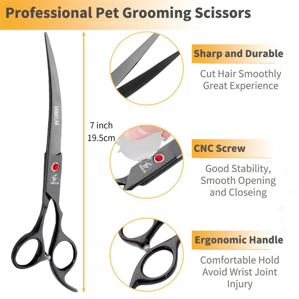 SANGELAR 7-calowe nożyczki do pielęgnacji zwierząt domowych Zakrzywione w górę i w dół Zakrzywione nożyce do pielęgnacji zwierząt Profesjonalne nożyczki zakrzywione dla psów Pielęgnacja sierści zwierząt Narzędzia dla fryzjerów