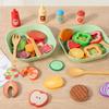 Wooden Salad Game Food Set Pretend Fruit Vegetable Cutting Toy And Tableware Seasoning Bowl Children's Kitchen Pretend Toy